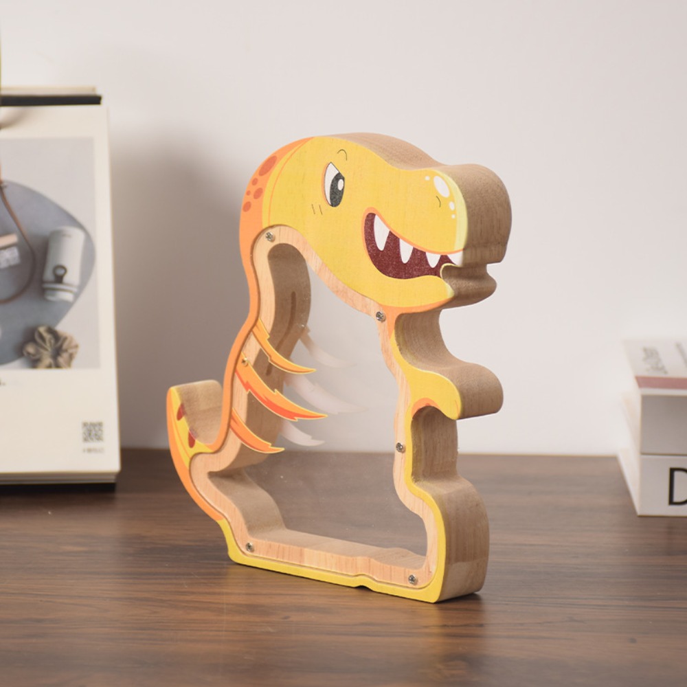 【COD&Fast Delivery】 Transparent Wooden Dinosaur Piggy Banks Money Saving Reusable Triceratops Coins Storage Box Sturdy Safe Money Box Kids