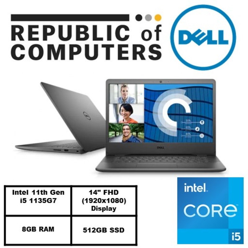 New 11th Gen (READY STOCK) New Vostro 14 3400- Intel® Core™ i5-1135G7/Windows 10 Pro/Intel® Iris® Xe Graphics/8GB RAM/512GB SSD/Accent Black