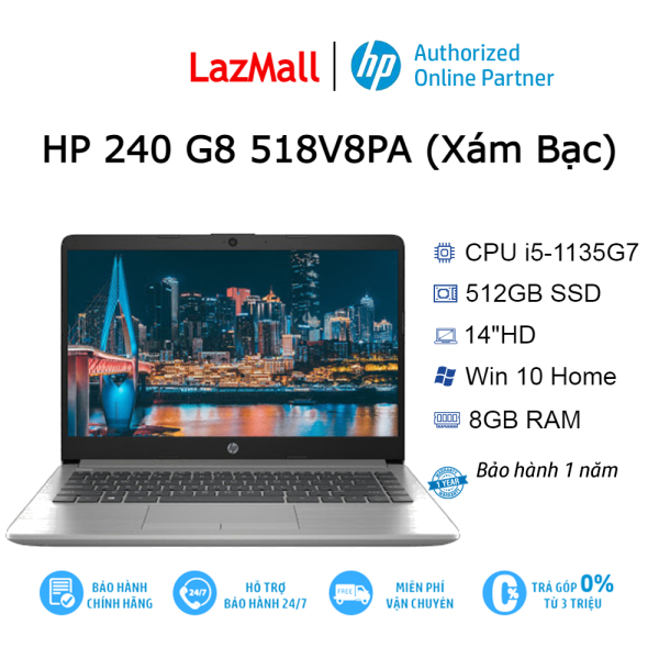 Laptop HP 240 G8 518V8PA i5-1135G7| 8GB| 512GB| OB| 14″HD| Win 10 (Xám Bạc)