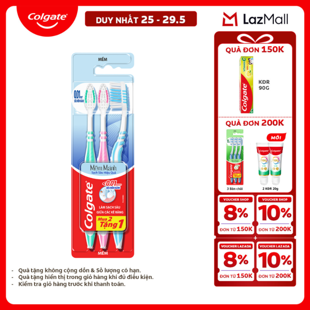 [Chỉ 25-29.5_X2 Voucher giảm 20%] Bàn chải đánh răng Colgate SlimSoft Deep Clean sạch sâu hiệu quả