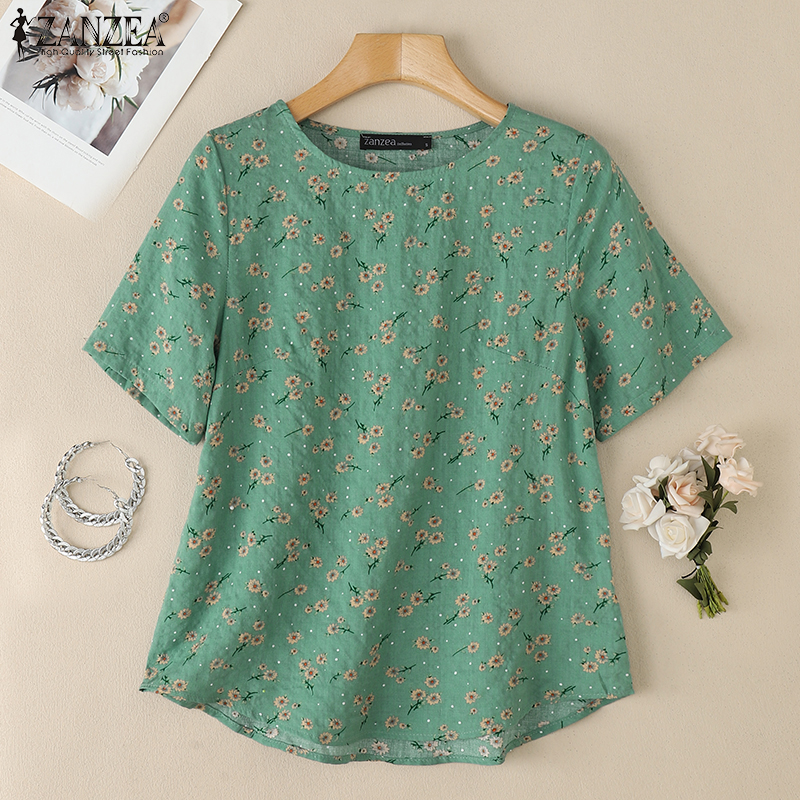 Hijabfab ZANZEA Phụ Nữ in hoa tay áo lửng Bohemian Áo Cánh Vòng Cổ Mỏng Hàng Ngày Áo Thun #0421