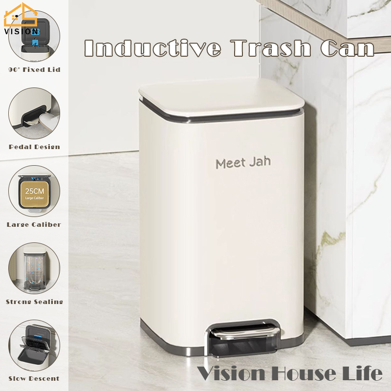 Vision 8L/13L Stainless Steel Trash Can Foot-on Garbage Can with Lid Household Step Pedal Trash Bin with Removable Liner Bucket Kitchen Waste Bin Modern Foot Pedal Trash Bin ราคา 2,096 บาท*ส่งฟรี