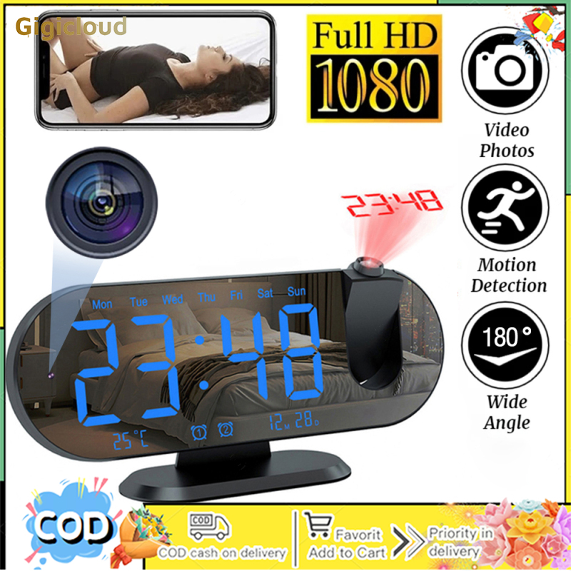 1080p Digital Projection Clock Wifi Camera Night Vision Motion Detection Security Camcorder For Home Office ราคา 6,432 บาท*ส่งฟรี