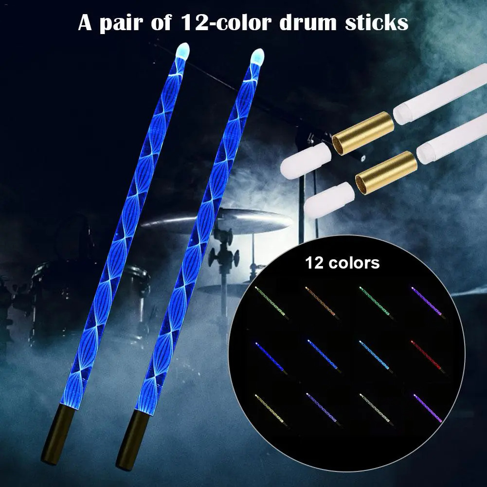 1 cặp 12 màu sắc thay đổi 5A Acrylic trống Gậy đầy màu sắc sáng LED Jazz