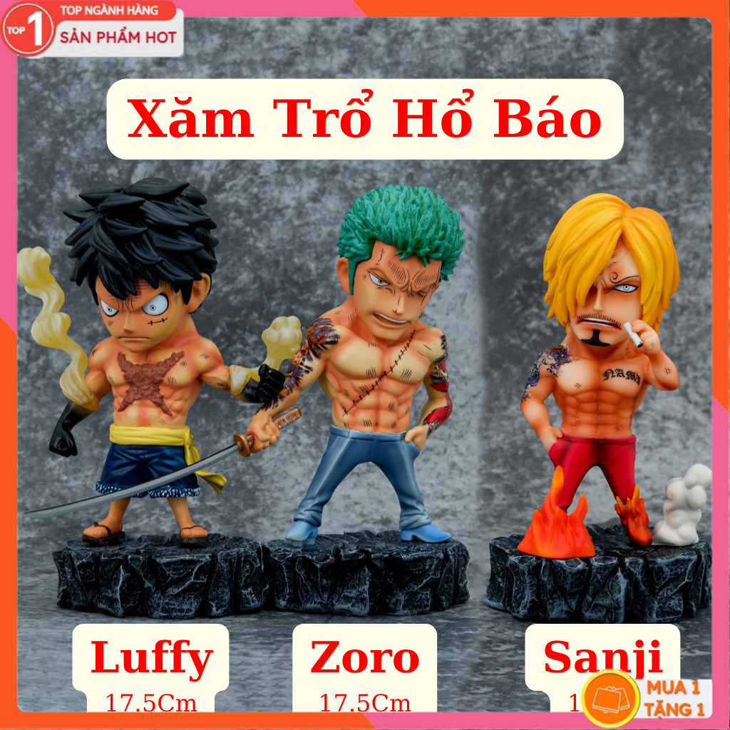 Mô hình luffy - zoro - sanji dân xã hội xăm trổ hổ báo 16-17cm mô hình one piece cao cấp, figure mô hình anmie one piece luffy vua hải tặc