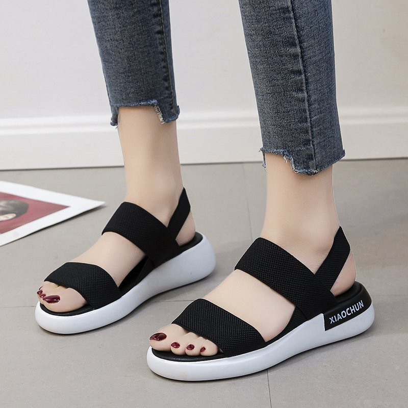 Giày Sandal Thể Thao Co Giãn Đế Bằng Phong Cách Roman Thời Trang Đi Biển Cho Nữ