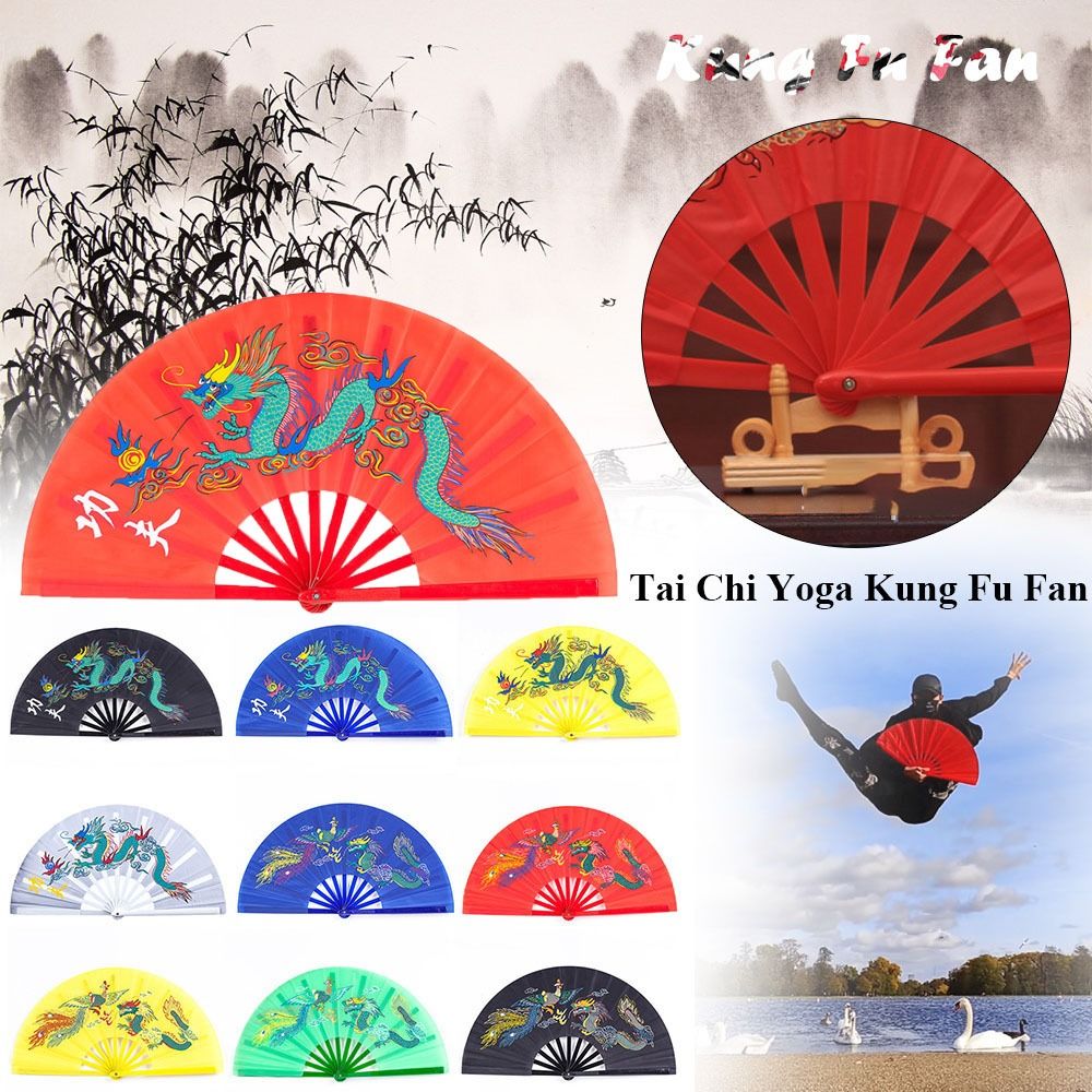 LE6Y 33cm Trung Quốc Tai Chi Wedding Party Trang Trí Nội Thất Xương nhựa Fan Hâm Mộ Yoga Fan Kung Fu Fan Gấp Giai Đoạn