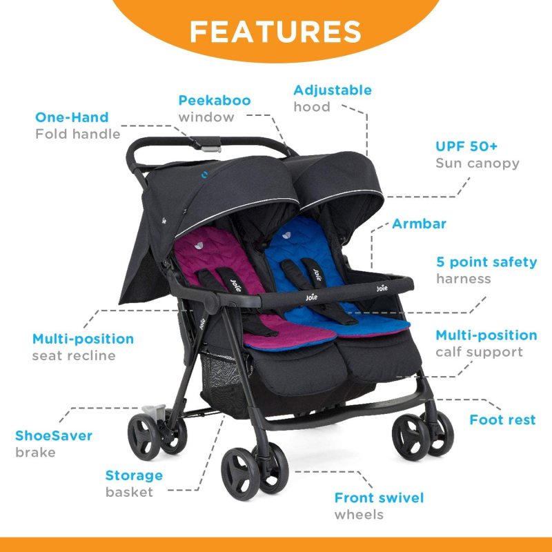 Joie Aire Twin Stroller Two 2 Kids Children Child Baby Double 2 Two Twin Seat Seater Stroller Jogger, Rosy & Sea Singapore