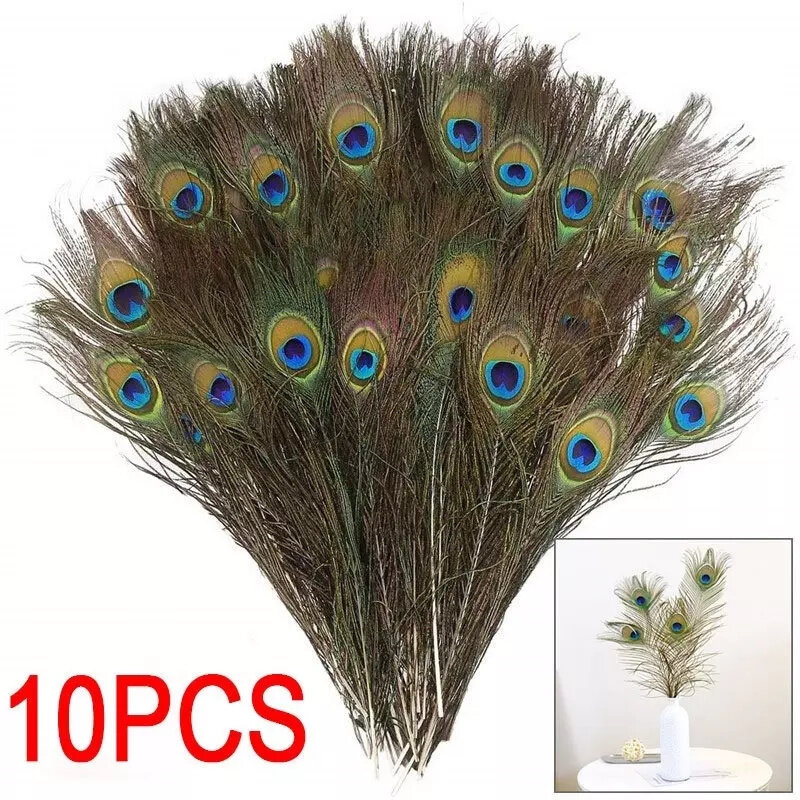 10Pcs Diy Real Natural Peacock Tail Feathers Beautiful Wedding Festival Party Bedroom Decoration
