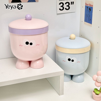 YEYA Thùng rác tái chế để bàn lật thùng rác hoạt hình thùng lưu trữ nhà ký túc xá sinh viên thùng rác nhựa cao chân