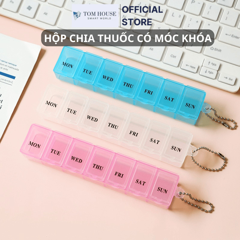 Hộp Chia Thuốc 7 Ngày CÓ MÓC KHÓA Tiện Lợi Có 5 Màu Hàng Chất Lượng Cao Bằng Nhựa Trong Suốt Tiện Lợi