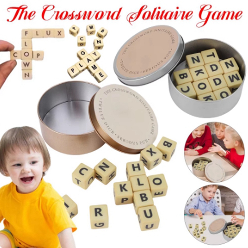 (DMJE) The Crossword Game Multi Functional Dice Letter Collage Travel Portable Spelling Game Crossword Puzzle