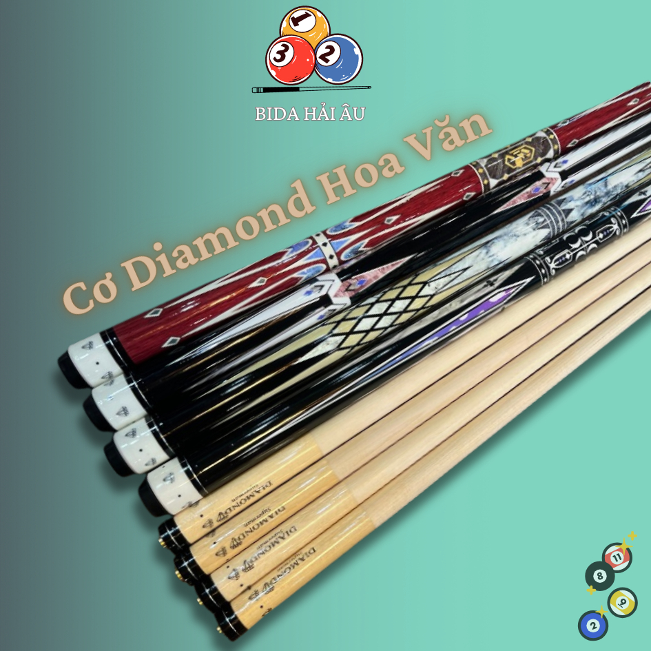 Cơ Diamond - Cơ bida CLB lỗ/lip - Tay cầm Hoa văn mẫu mới 2024 - Chất lượng - BIDA HẢI ÂU