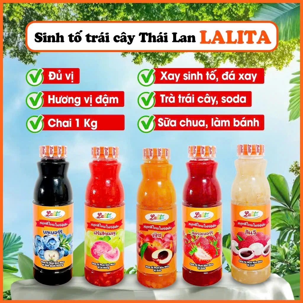 Mứt Trái Cây Thái Lan Lalita Chai 1L Dùng Cho Pha Chế Đồ Uống, Trà Trái Cây, Đá Xay, Làm Bánh