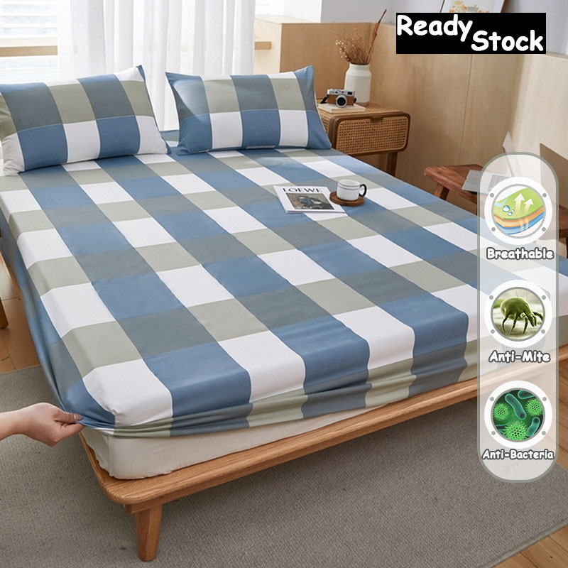 Muji phong cách in đơn giản Ra Bọc Nệm 1m2 1m5 1m 8 nệm giường bao gồm Nữ Hoàng King size Ga Trải Giường không có vỏ gối