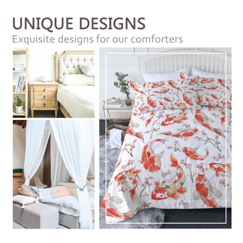 （skin-friendly） BlessLiving Koi Summer Quilt Set Lucky Fish Blanket Peach Blossom Bedding Japanese Style Bedspread Auspicious Couette De Lit ราคา  5,431 บาท*ส่งฟรี
