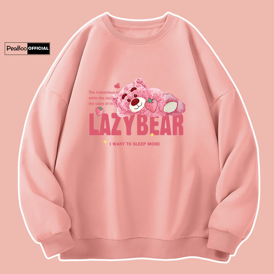  Áo Sweater Lazy Bear Nam Nữ By PEABOO Unisex Chất Nỉ Lót Bông Form Rộng 