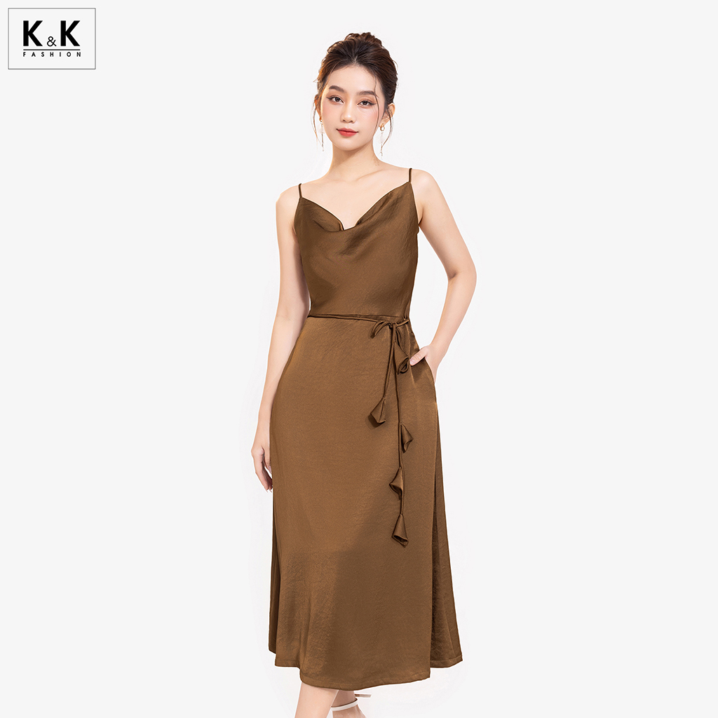 Đầm lụa hai dây cổ đổ dáng xòe K&K Fashion KK174-12 Chất liệu Lụa sen gãy