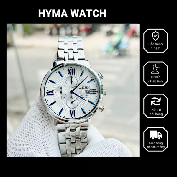Đồng hồ nam cao cấp Citizen AN3610-71A Dây thép mặt trắng 6 kim - Máy Quartz - Size 41mm - Kính khoáng Bảo hành 1 năm Hyma watch
