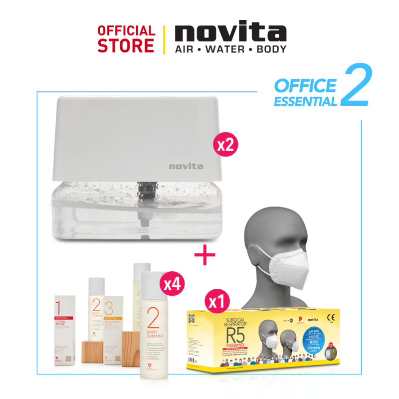 novita Office Essential Package 2 (Air Revitalizer AR3 x 2 + Air Purifying Solution x 4 + Surgical Respirator R5 Earband 100pcs in a box) Singapore