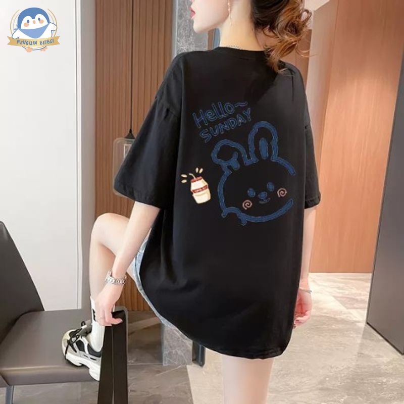 Pb Cute Cartoon Print Loose T-Shirt for Women's Summer Casual Wear