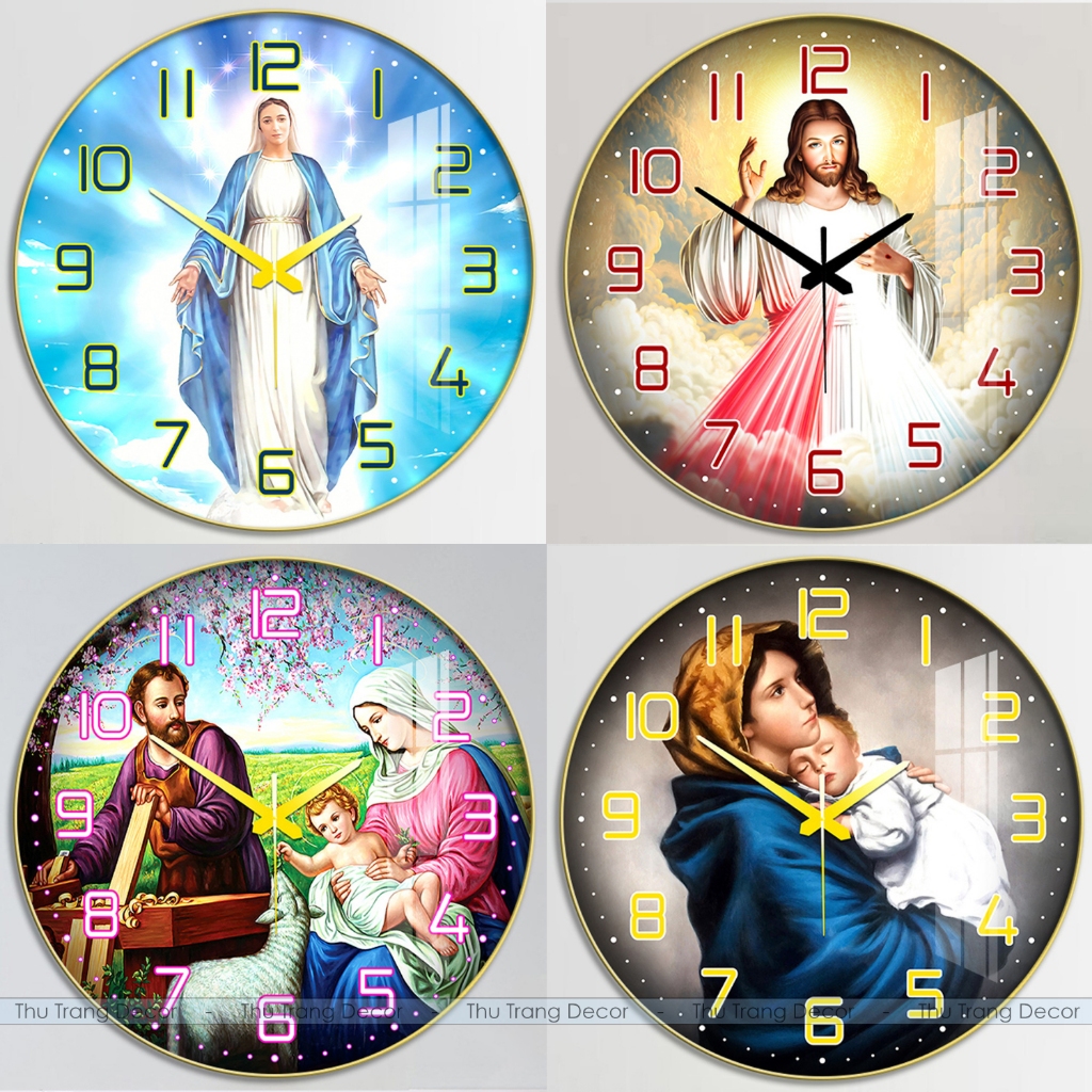 Đồng Hồ Tròn Tráng Gương Treo Tường "CÔNG GIÁO" In UV 5D Cao Cấp