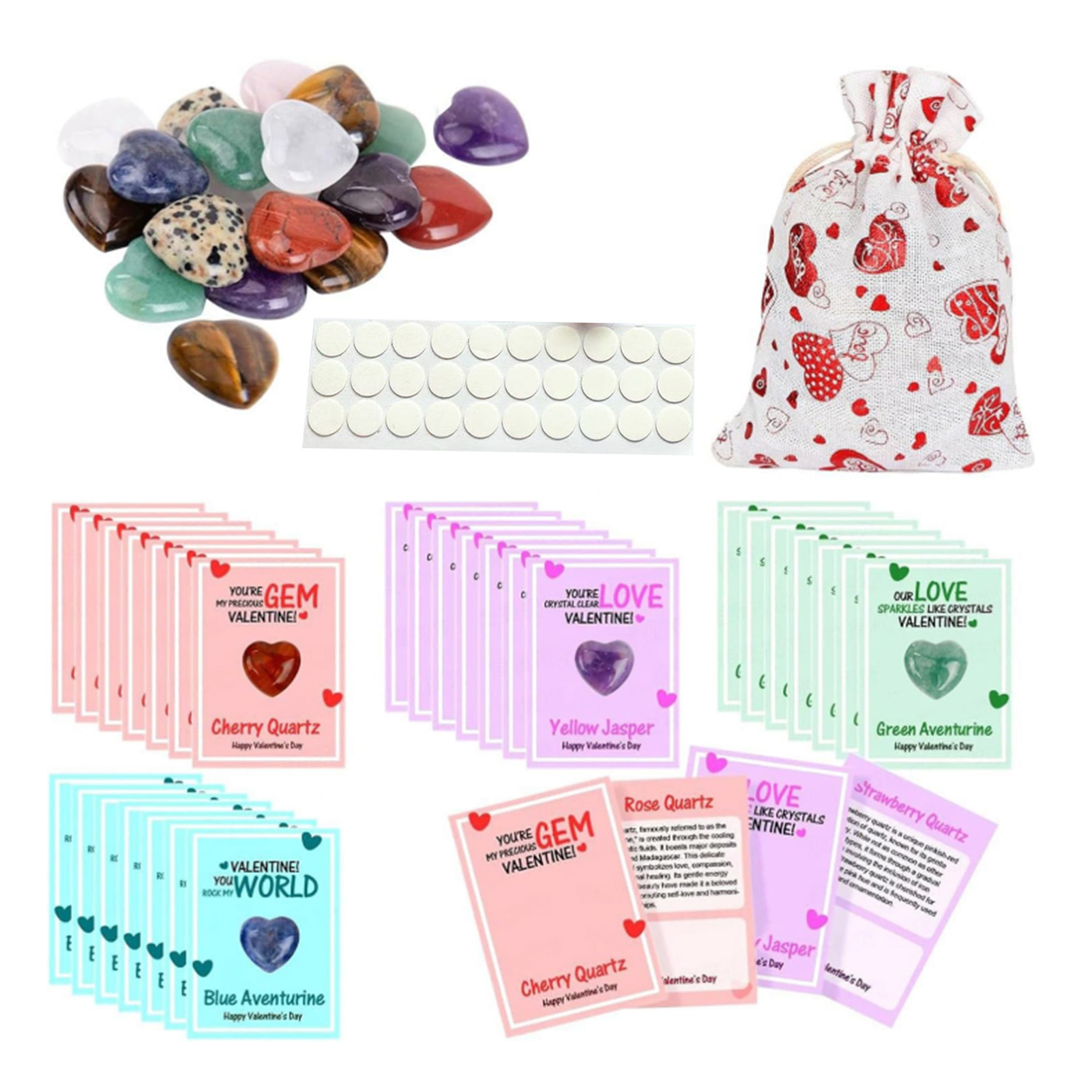 luanzhaiwe Valentine Day Greeting Cards with Crystal Stones Rock and Crystal Collection for Children Valentine's Day Gemstone Crystal Cards Set Perfect for School Classroom Party Favors Kids Exchange Cards - ยี่ห้อ OEM ราคา 218 บาท*ส่งฟรี