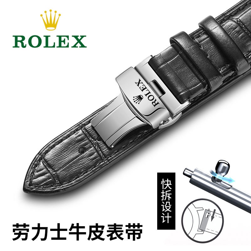 Đồng hồ Rolex Rolex dây đeo bằng da thật loại gỗ Daytona màu xanh lá cây đen nước ma nam và nữ phụ kiện dây đeo đồng hồ khóa bướm
