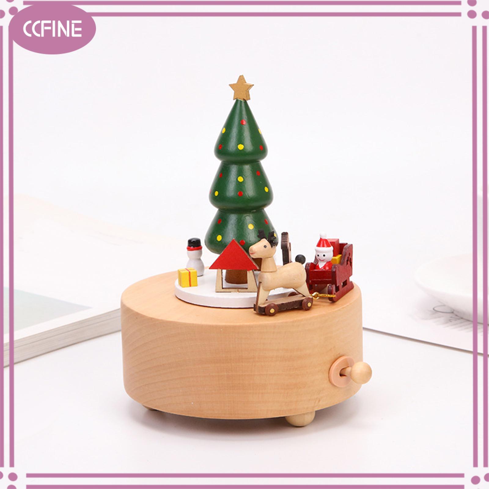 CCFine Portable Christmas Music Box Rotatable Wood Musical Box Carousel