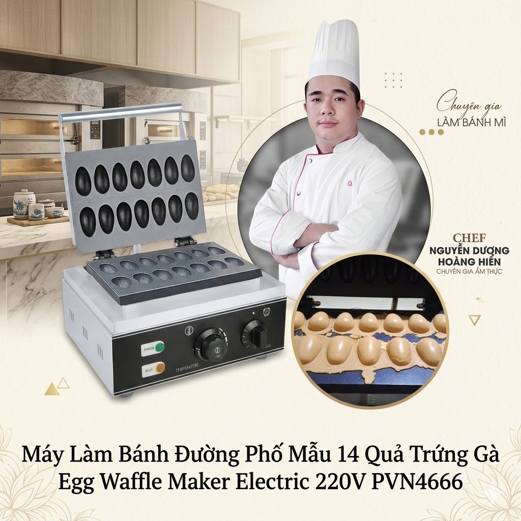 Máy Làm Bánh Đường Phố Mẫu 14 Quả Trứng Gà Egg Waffle Maker Electric 220V PVN4666