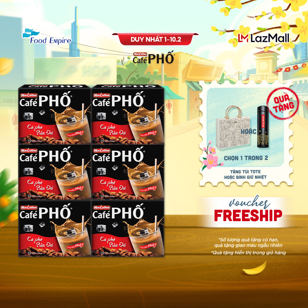Combo 6 hộp Cà phê phố Sữa Đá - Maccoffee (hộp 10 gói x 24g)