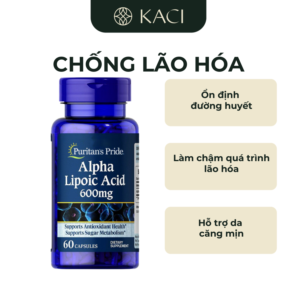 Viên Uống Bổ Sung Alpha Lipoic Acid, Ngăn Ngừa Lão Hóa Puritan’s Pride Alpha Lipoic Acid 600mg (60 viên/Lọ)