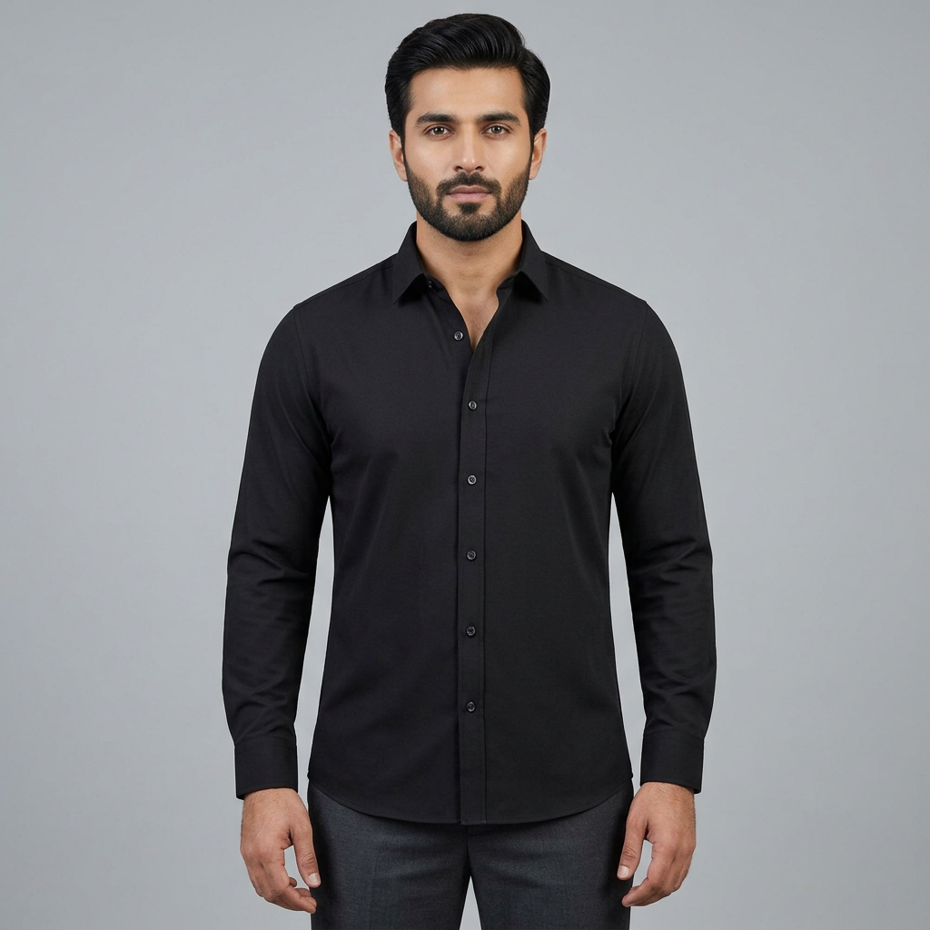 Men's long sleeve black shirt with under white T-shirt