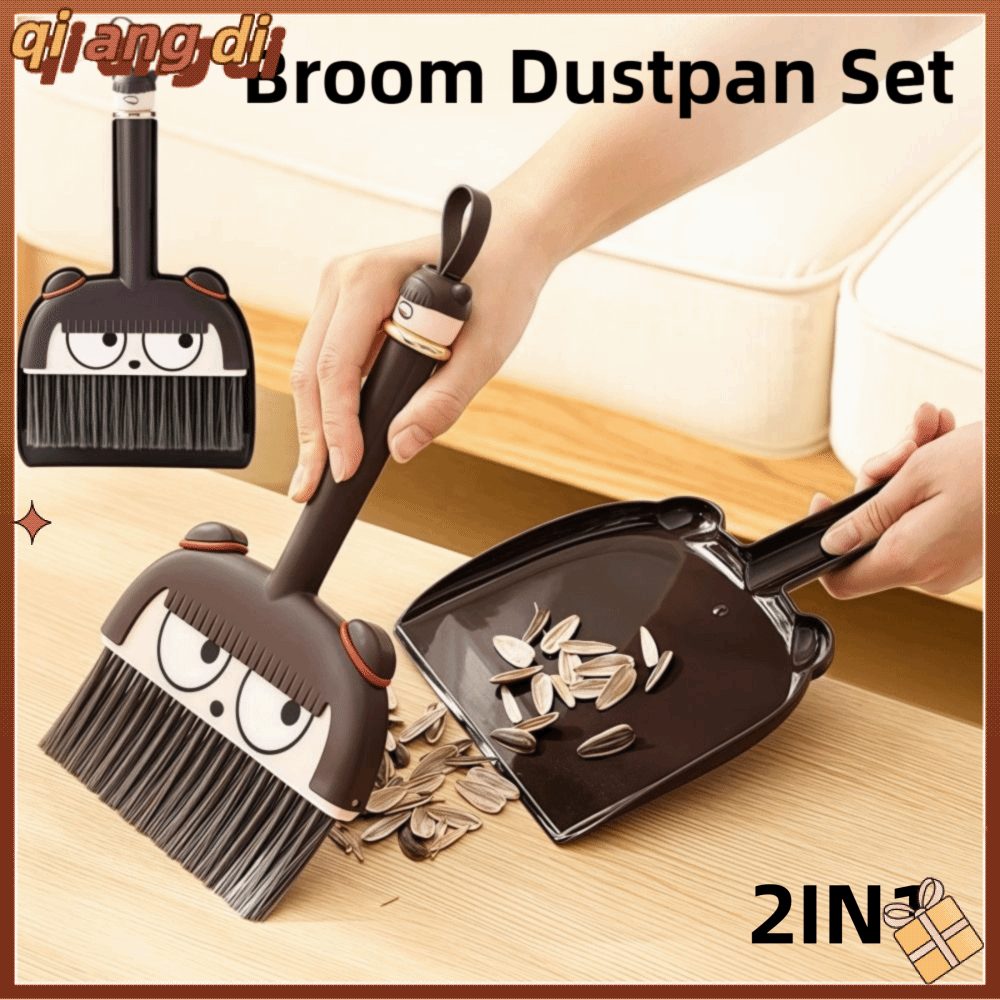 QIANGDI Bàn chải bền Bộ chổi và chổi quét bụi mini Nhẹ Cầm tay Bộ chổi vệ sinh bàn làm việc Di động Phim hoạt hình Bộ chổi vệ sinh tóc Dọn dẹp không gian nhỏ