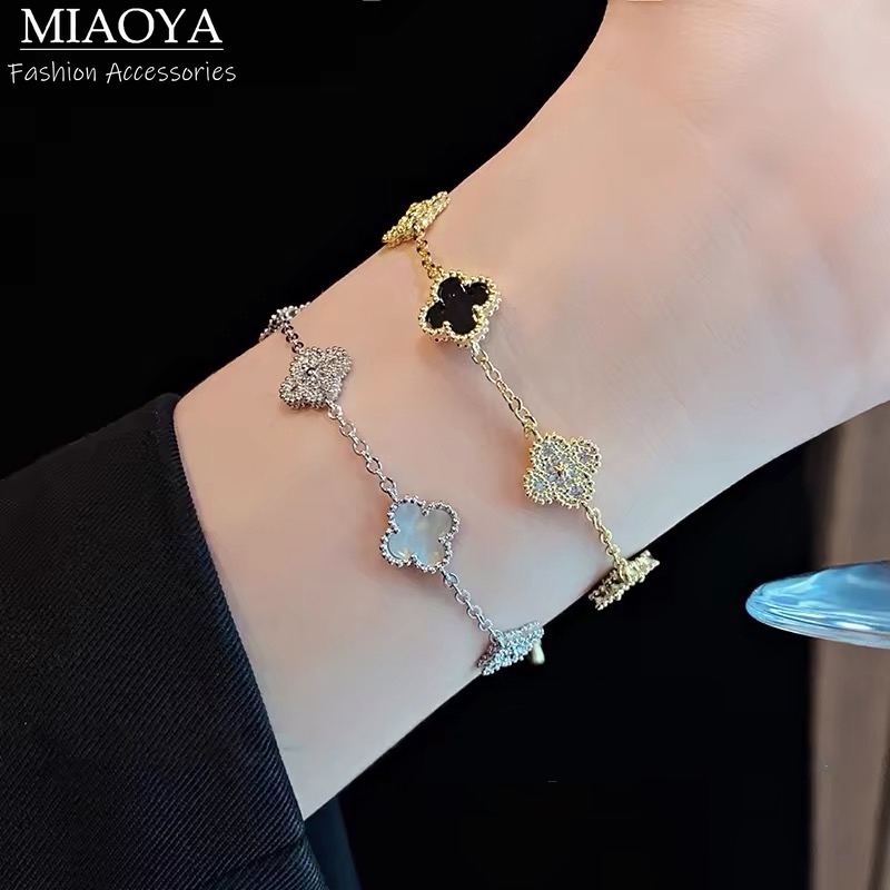 MIAOYA Fashion Korea Diamond Four-leaf Clover Bracelet Female Gold Color Silver Color Exquisite Student Birthday Gift