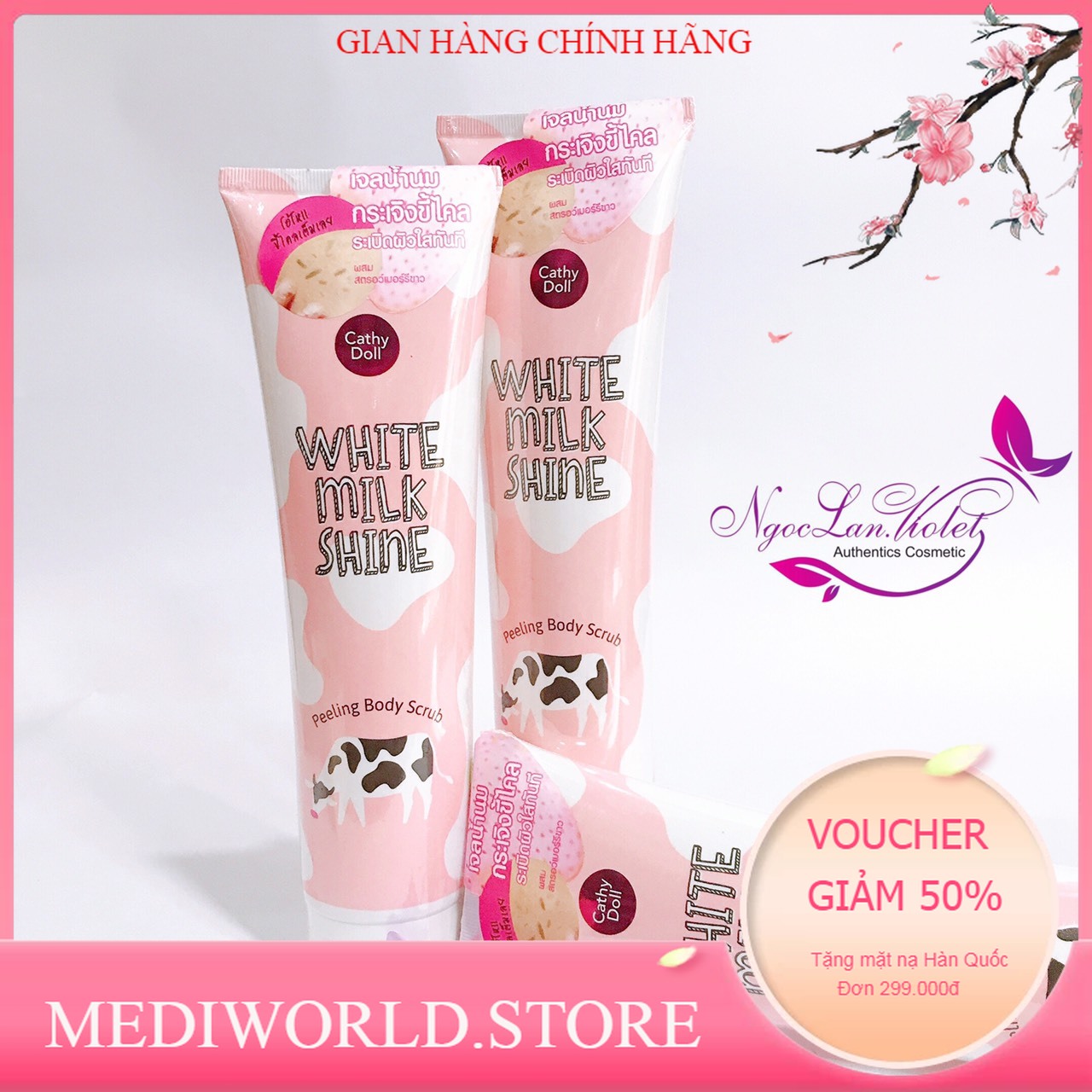 Tẩy tế bào chết toàn thân sữa bò Cathy Doll White Milk Shine Peeling Body Scrub - 320ml