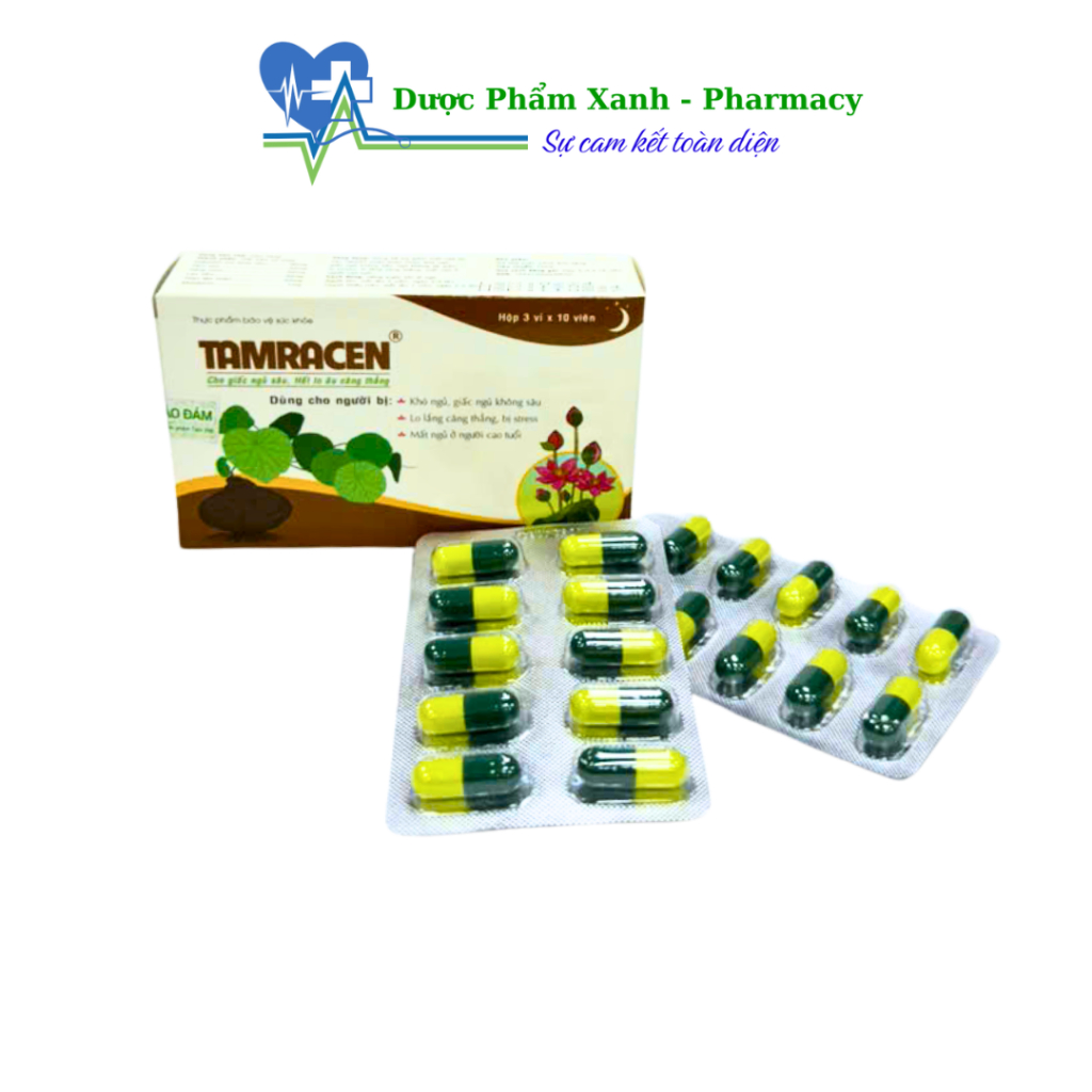 Viên Uống TAMRACEN Hỗ Trợ Giúp Dễ Ngủ, Ngủ Sâu Giấc, Thư Giãn Tinh thầƞ, Hộp 30 Viên
