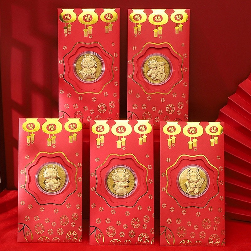 Lì Xì Thần Tài, Hình Rồng Vàng Mạ Vàng 24K - Bao Lì Xì May Mắn Rước Tài Lộc