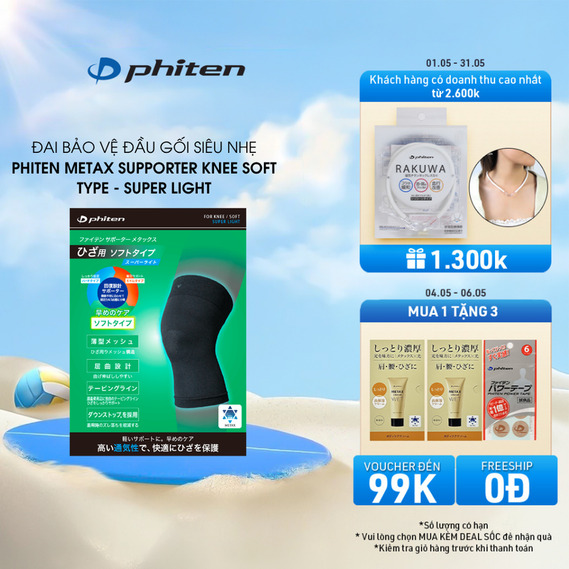 Đai Bảo Vệ Khớp Gối Loại Mềm Super Light Phiten Supporter Knee Soft Super Light