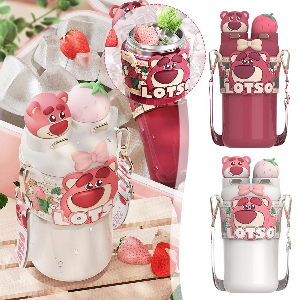 304 Stainless Steel Thermos Tumbler 500ml Strawberry Lanyard Thermos Bear Handle Drinking Bottle Or With A Q1F8