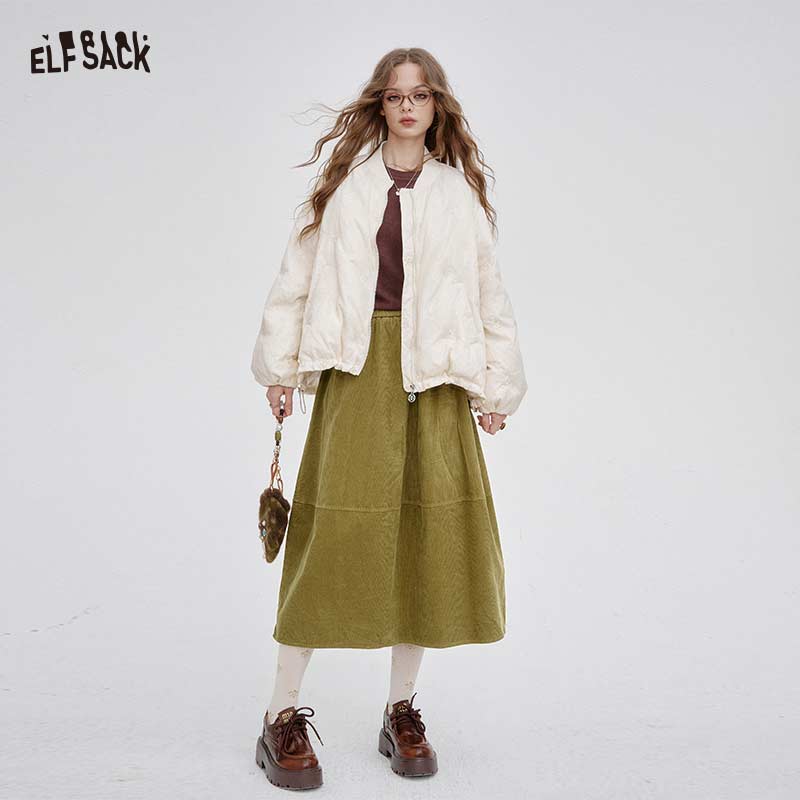 ELFSACK Winter New Arrivals Casual Elastic Waist Minimalist Skirt For Woman ราคา 1,514 บาท*ส่งฟรี