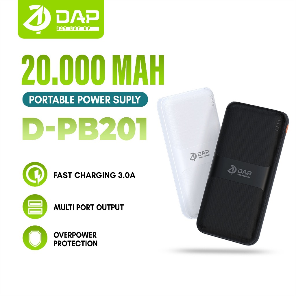 Powerbank DAP 20000mah D-PB201 2.1A Dual Input Port Type C & Micro USB - Garansi Resmi 1 Tahun