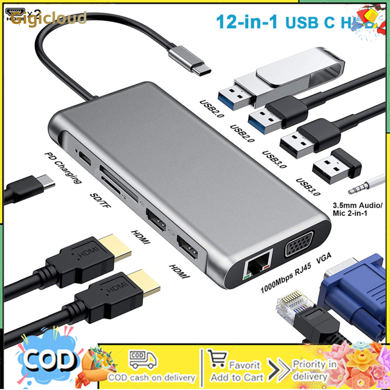 Multiport USB C Hub Adapter Charging Block Desktop Charging Hub 12 In 1 Charger Adapter Card Reader Connector For Game Console Smart Phones Tablet Laptop ราคา 971 บาท*ส่งฟรี