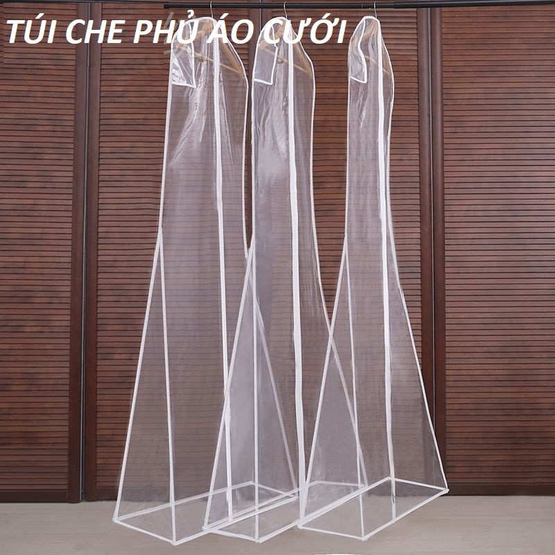Túi nhựa dẻo trong suốt PEVA 3 chiều che phủ kín áo đầm, soa rê, váy cưới cô dâu, chống thấm nước, chống ẩm, côn trùng