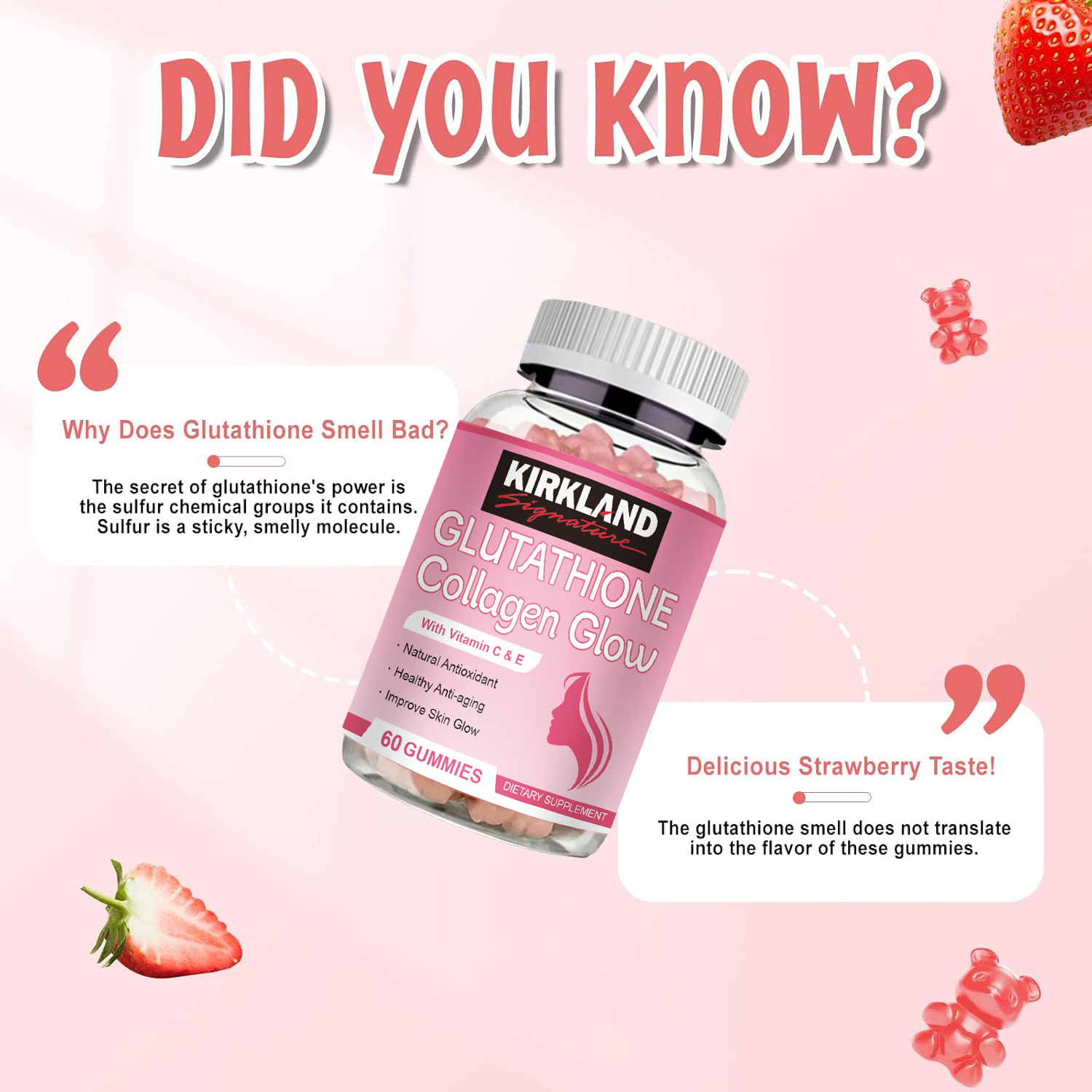 does glutathione smell bad Kirkland Collagen Glow Gummies | with Vitamin C & E for Antioxidant & Anti-Aging Support GHK-Cu is one of Online pharmacy UAE Mg:50 mg