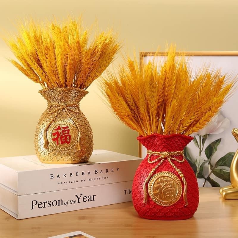 Bình hoa hình túi tiền , tượng trưng tài lộc may mắn, bình hoa đồng tiền cắm bông lúa mạch