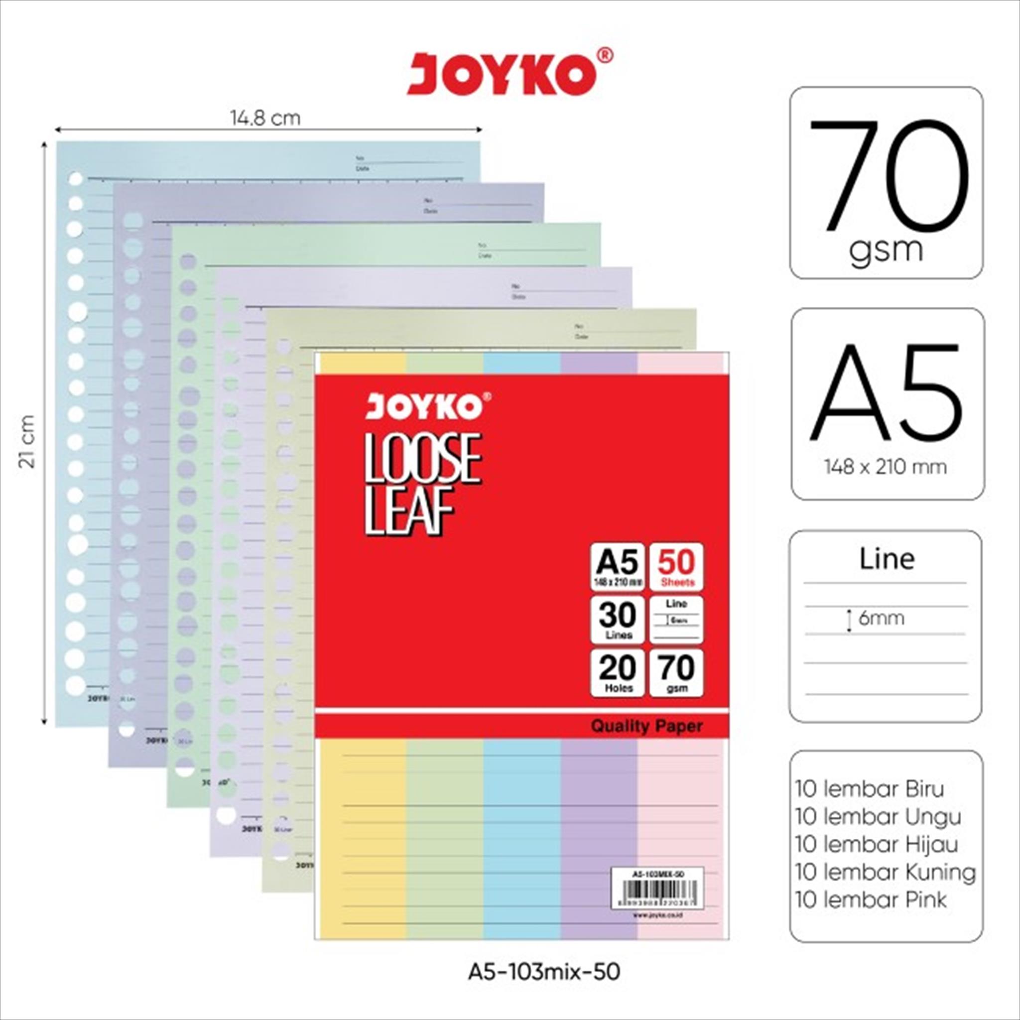 NA Joyko Loose Leaf Color A5 B5 / Refill Kertas Binder 50 Lembar / Isi Kertas File Binder Warna