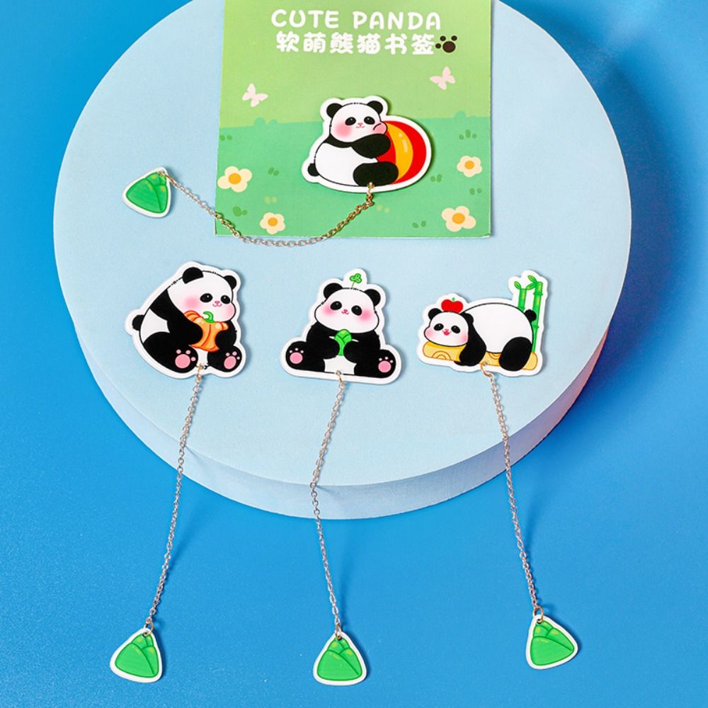 STRUS 3pcs Dấu trang Bút đánh dấu trang sách gấu trúc Phong cách Trung Quốc Trang sách Đánh dấu sách đọc sách Dễ thương Acrylic Đánh dấu trang có dây chuyền tua rua Món quà tinh tế