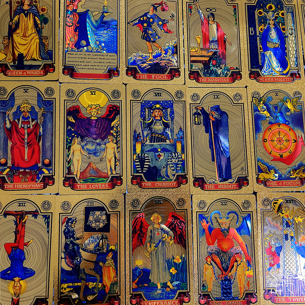 XIR2022 Lá Vàng Lá Tarot Mới tarot Nhựa In Màu Đồng PVC Bộ Sách Hướng Dẫn Sử Dụng Board Game Chống Thấm Nước RR20