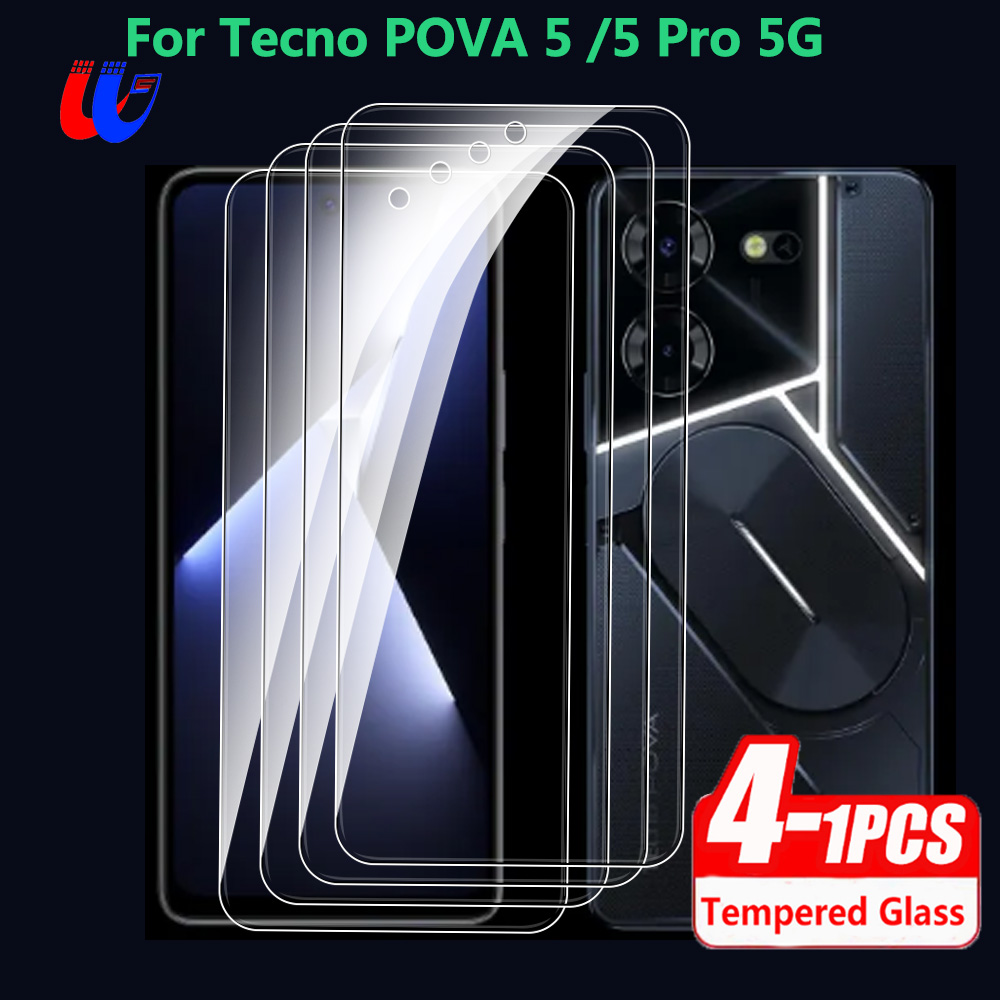 Cho Tecno Pova 5 Pro 4G kính cường lực 4-1Pcs miếng bảo vệ màn hình Tecon Pova5 Pro Pova5Pro Pova5 Miễn Phí Lửa Lh7N Lh8N 6.78Inch 2024 màng bảo vệ Bìa